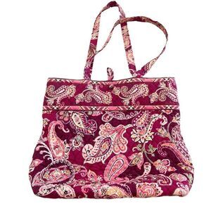 Vera Bradley pink & burgundy paisley shoulder tote internal pocket like new